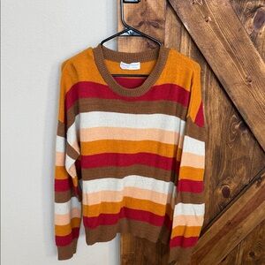 Double Zero Vibrant Striped Sweater - Red, Orange, Brown, Cream